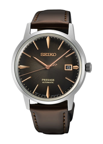 SEIKO PRESSAGE AUTOMATIC COCKTAIL TIME BROWN LEATHER BAND SRPJ17J