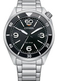 CITIZEN GENTS ECO-DRIVE AVIATOR STYLE BLACK DIAL STAINLESS AW1710-80E