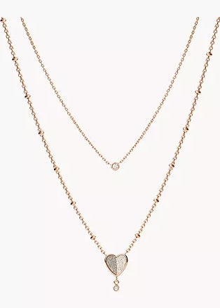 FOSSIL JEWELLERY SADIE FLUTTER HEARTS ROSE GOLD NECKLACE JF03648791
