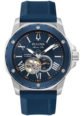 BULOVA GENTS MARINE STAR AUTOMATIC BLUE DIAL BLUE SILCONE 98A303