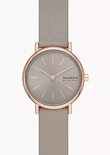 SKAGEN SIGNATUR LILLE GREYSTONE DIAL ROSE GOLD LEATHER BAND SKW3060