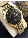 CITIZEN QUARTZ GENTS BLACK DIAL GOLD BRACELET BF2022-55H