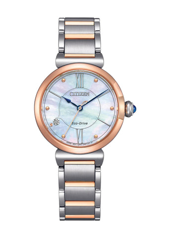 CITIZEN LADIES ECO-DRIVE MOTHER OF PEARL DIAL TWO-TONE EM1074-82D