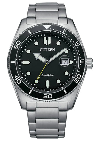 CITIZEN GENTS ECO-DRIVE BLACK DIAL STAINLESS STEEL BRACELET AW1760-81E