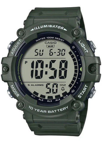 CASIO GENTS DIGITAL LCD GREEN EXTRA LONG RESIN BAND AE1500WHX-3A