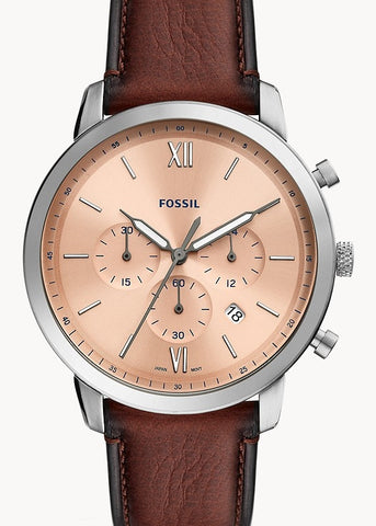 FOSSIL NEUTRA CHRONOGRAPH ROSE GOLD BROWN LEATHER BAND FS5982