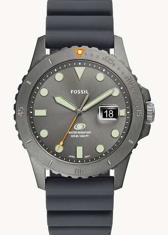 FOSSIL BLUE GRAY DIAL SMOKE CASE GRAY SILICONE BAND FS5994