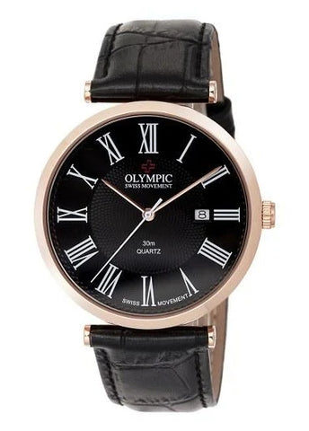 OLYMPIC BLACK DIAL ROSE GOLD BLACK LEATHER 23594R