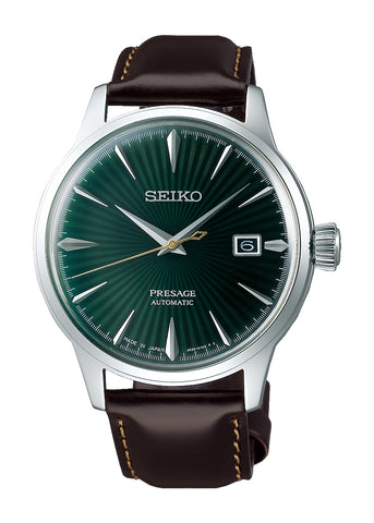 SEIKO GENTS PRESAGE AUTOMATIC GREEN DIAL BROWN LEATHER BAND SRPD37J