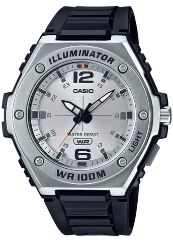 CASIO GENTS ANALOGUE SILVER DIAL BLACK RESIN BAND MWA100H-7A
