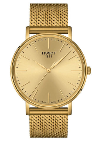 TISSOT SWISS GENTS EVERYTIME CHAMPAGNE DIAL GOLD MESH BAND T143-410-33-021-00