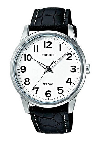 CASIO ANALOGUE 12 FIGURE DIAL BLACK LEATHER BAND MTP1303L-7B