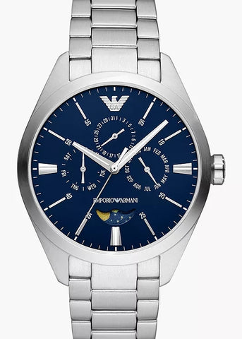 EMPORIO ARMANI CLAUDIO MOONPHASE BLUE DIAL STAINLESS STEEL AR11553