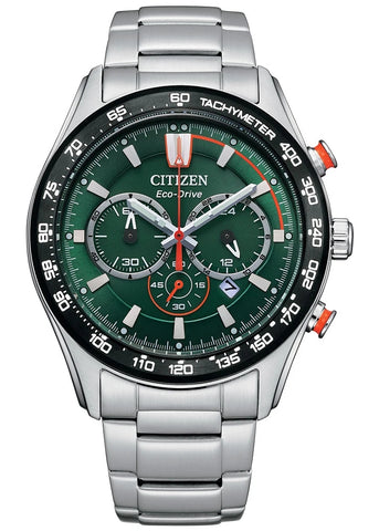 CITIZEN GENTS ECO-DRIVE CHRONOGRAPH GREEN DIAL STAINLESS STE CA4486-82X