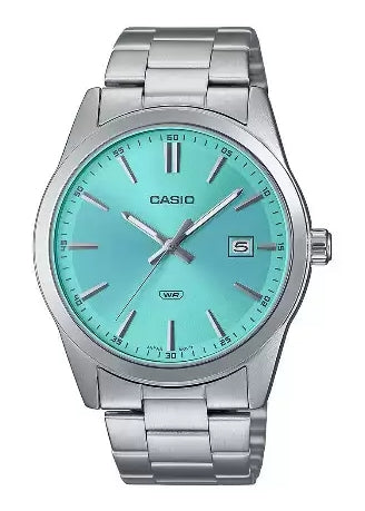 CASIO ANALOGUE TURQUOISE DIAL STAINLESS STEEL BRACELET MTPVD03D-2A3