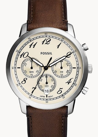 FOSSIL NEUTRA CHRONOGRAPH CREAM DIAL BROWN LEATHER BAND FS6022