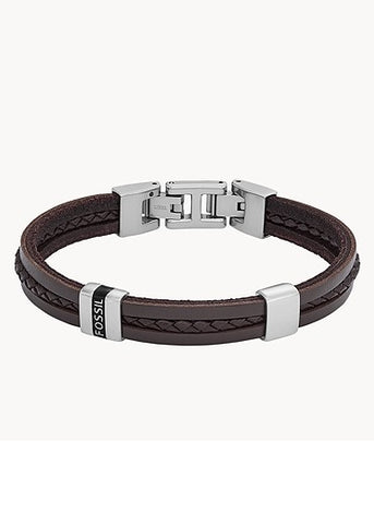 FOSSIL JEWELLERY LEATHER ESSENTIALS BROWN STRAND BRACELET JF04133040