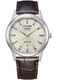 CITIZEN GENTS ECO-DRIVE STAINLESS STEEL CASE BROWN LEATHER AW0100-19A
