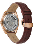 BULOVA GENTS CLASSIC AUTOMATIC ROSE SKELETON BROWN LEATHER 97A175