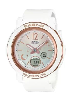 CASIO BABY-G DUO MOON & STARS SPARKLE DIAL WHITE RESIN BAND BGA290DS-7A