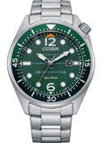 CITIZEN GENTS ECO-DRIVE AVIATOR GREEN DIAL STAINLESS STEEL AW1715-86X