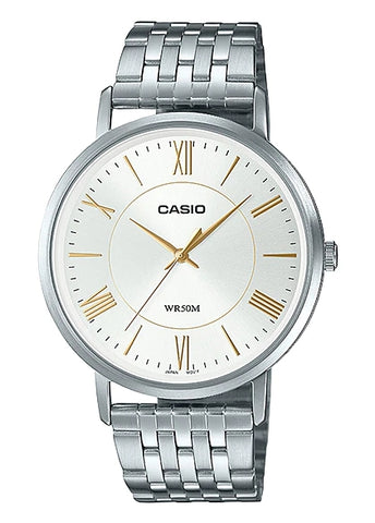 CASIO GENTS ANALOGUE WHITE DIAL STAINLESS STEEL BRACELET MTPB110D-7A
