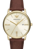 EMPORIO ARMANI MINIMALIST SOFT GOLD DIAL BROWN LEATHER BAND AR11610