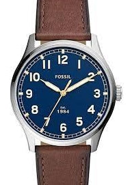 FOSSIL DAYLINER GENTS BLUE DIAL BROWN LEATHER BAND FS5923