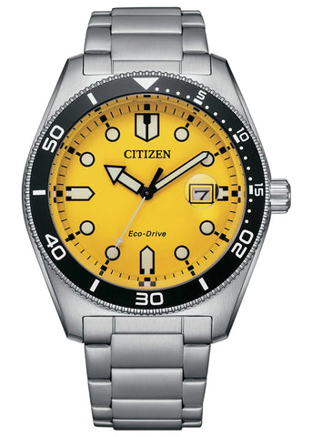 CITIZEN GENTS ECO-DRIVE YELLOW DIAL STAINLESS STEEL BRACELET AW1760-81Z